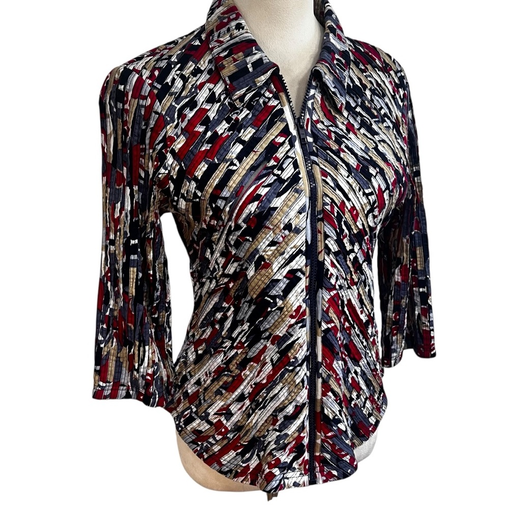 Multiples Ribbonwork Zip Front Jacket Abstract Pr… - image 2